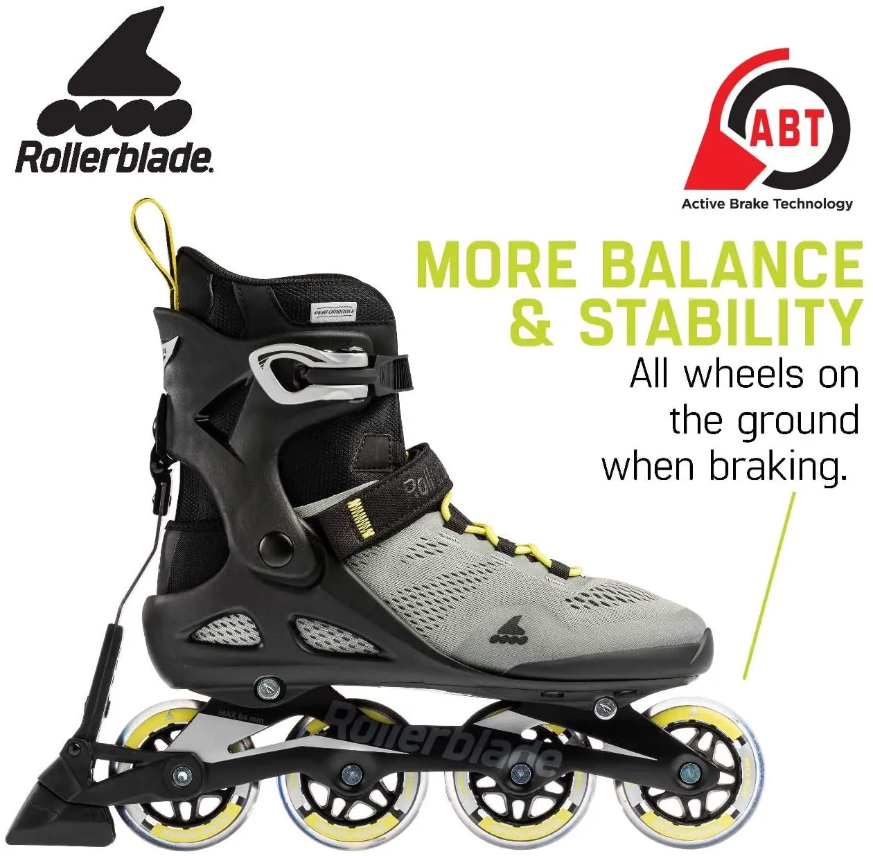 Rollerblade Macroblade 80 ABT Mens Silver/Neon Yellow 8.5