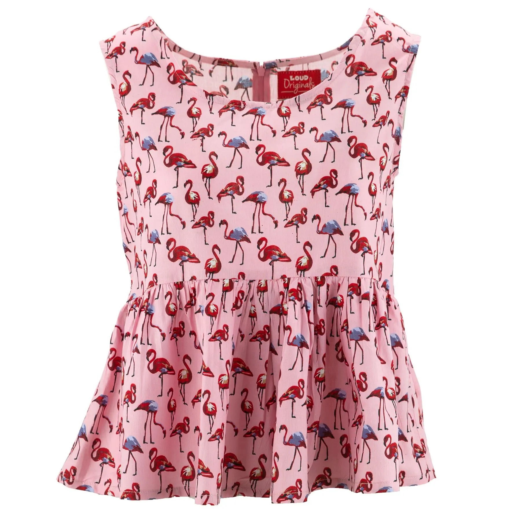 Ruched Box Top - Pink Flamingos