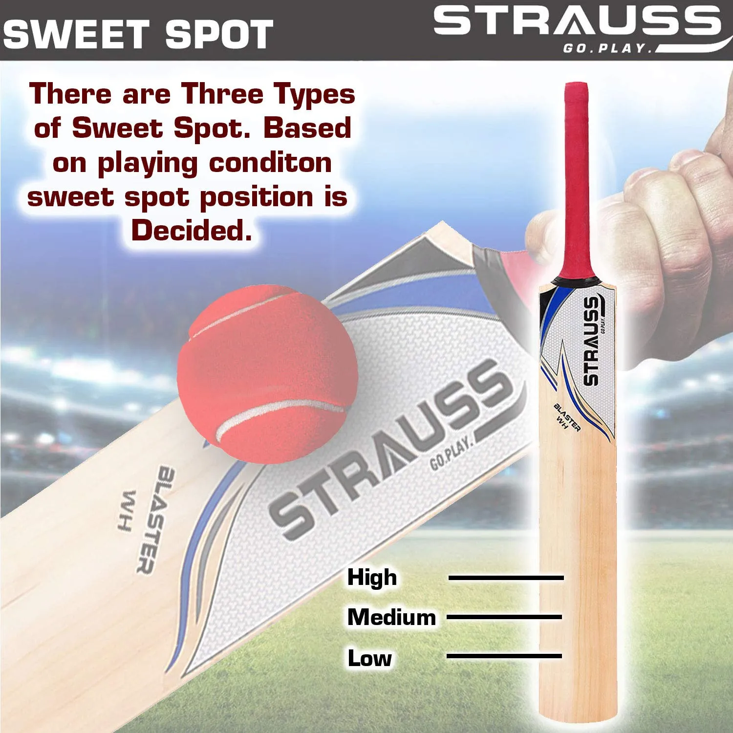 Strauss Blaster Scoop Tennis Cricket Bat,Plain, (Wooden Handle)