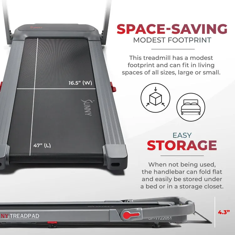 Sunny Health & Fitness Helius Lite Smart Brushless Motor Treadpad Treadmill - SF-T722051