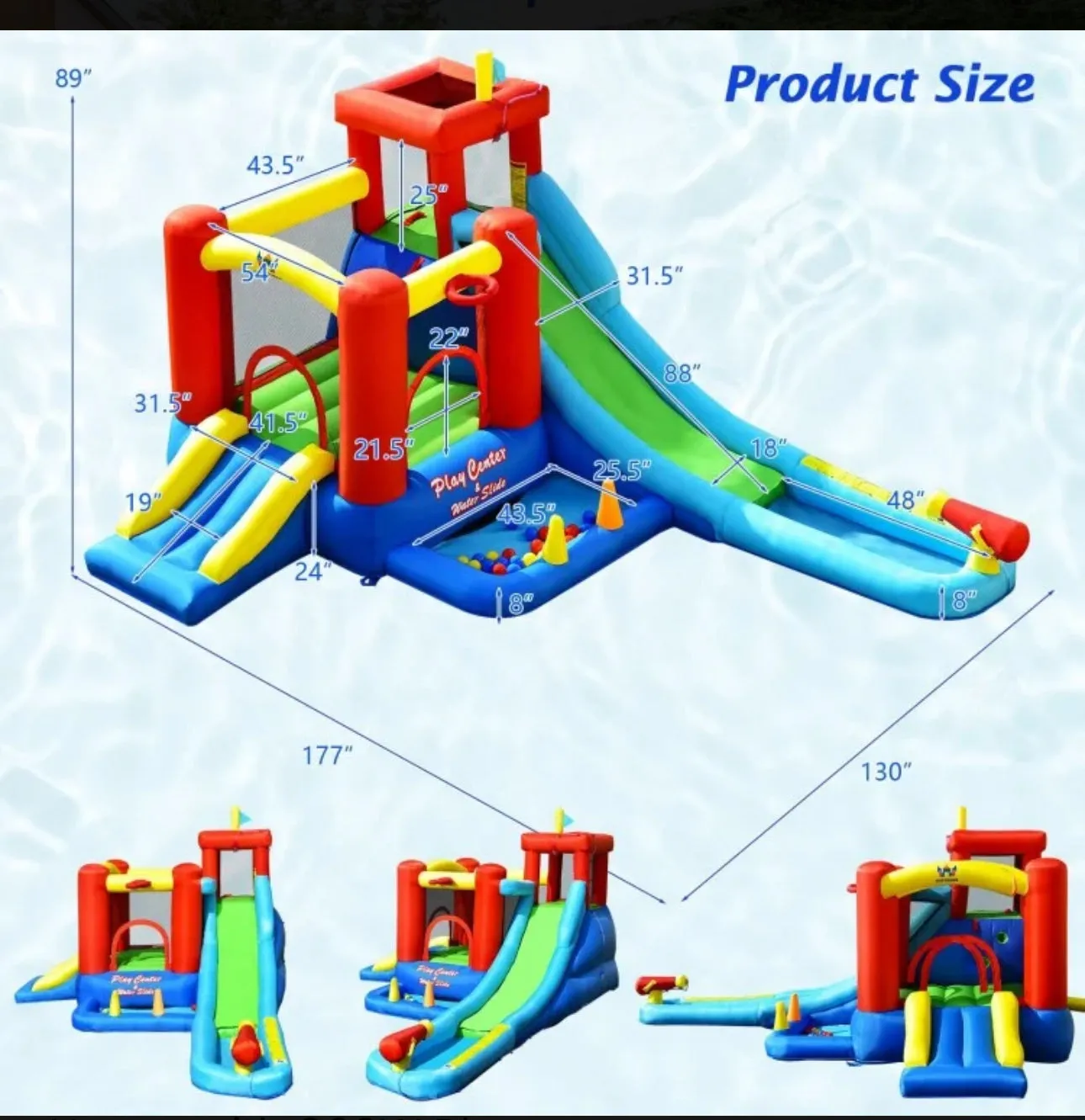 Super Cool & Fun Inflatable 9-in-1 Bouncy Kids Water Park With Slide | 860W Blower | Jumping | Climbing | Ring Game | Ball Blowing | Basketball