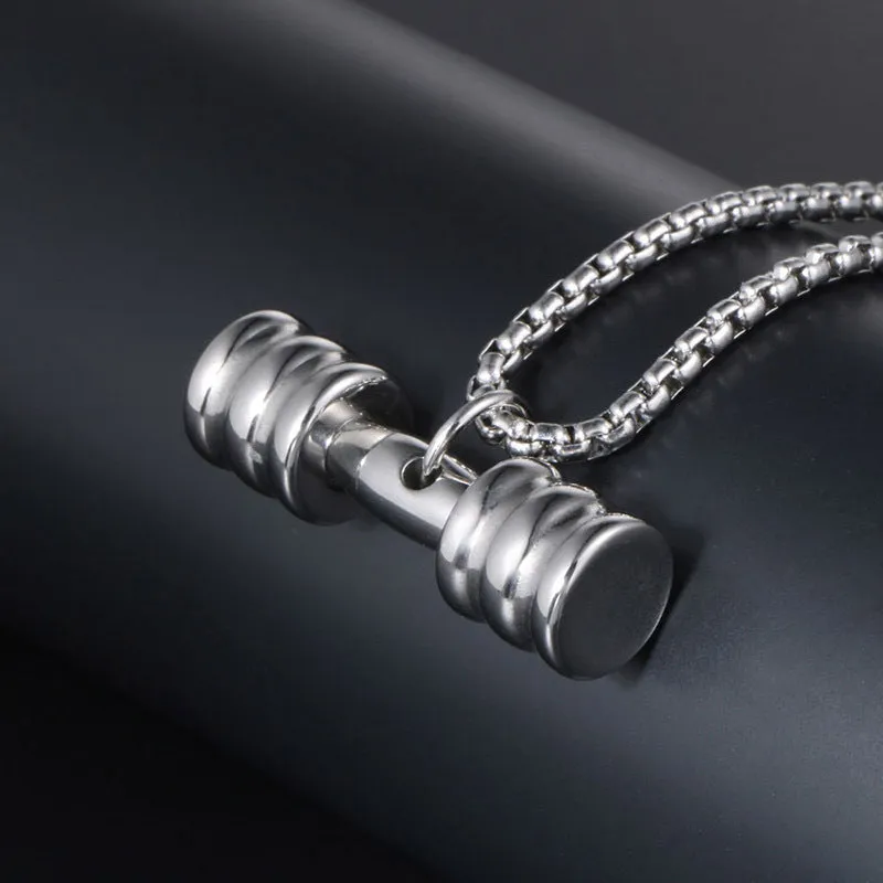 Titanium Steel Fitness Dumbbell Pendant Necklace for Men - European and American Fashion Couple Jewelry