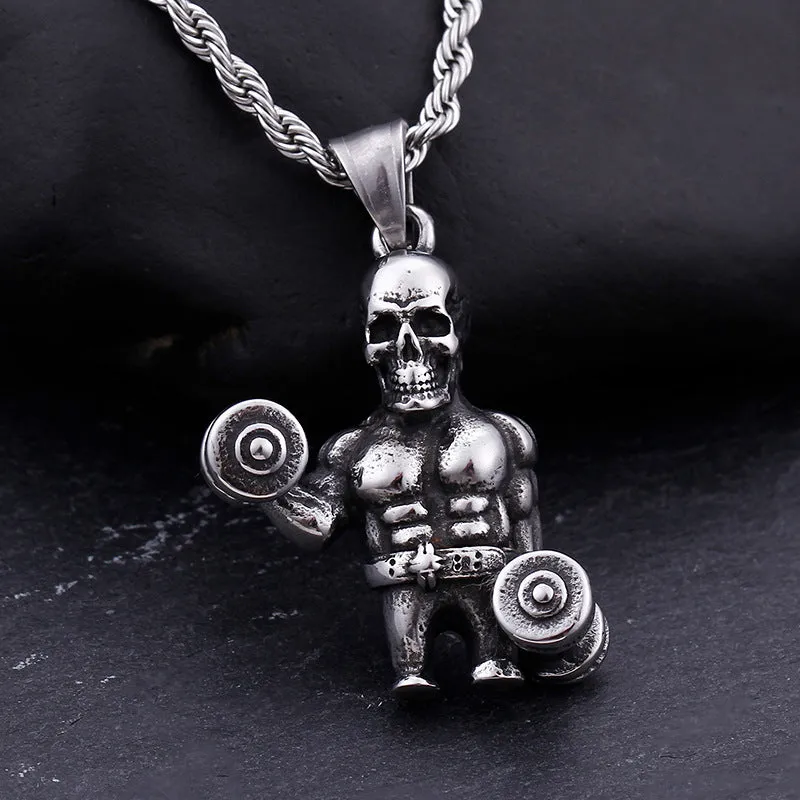 Titanium Steel Skull Pendant for Men - Fitness Dumbbells and Barbells Collection