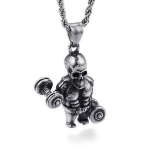 Titanium Steel Skull Pendant for Men - Fitness Dumbbells and Barbells Collection