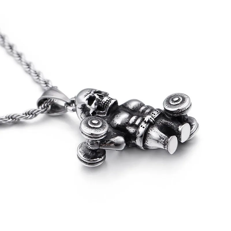 Titanium Steel Skull Pendant for Men - Fitness Dumbbells and Barbells Collection