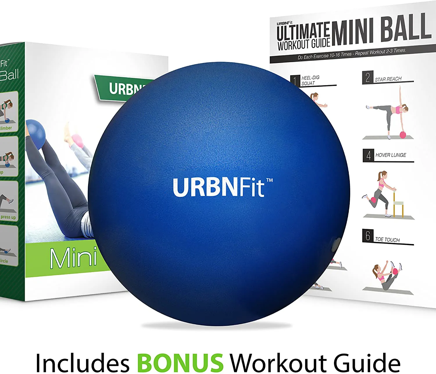 URBNFit Mini Pilates Ball - Small Exercise Ball for Yoga, Pilates, Barre, Physical Therapy, Stretching and Core Fitness - Includes Mini Stability Ball Workout Guide