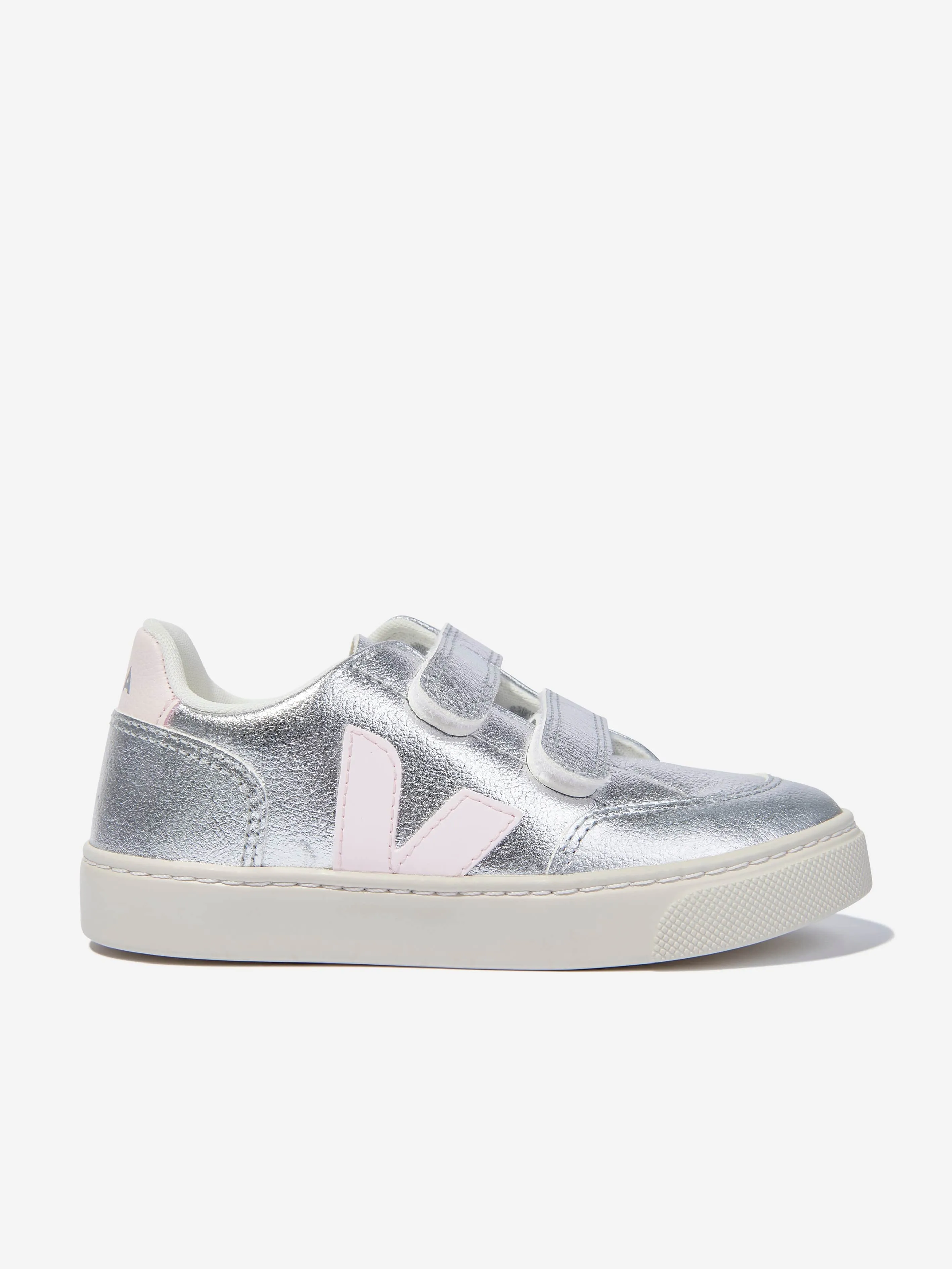 Veja Kids ChromeFree Leather V-12 Trainers in Silver