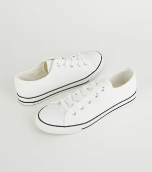 White Canvas Stripe Sole Trainers