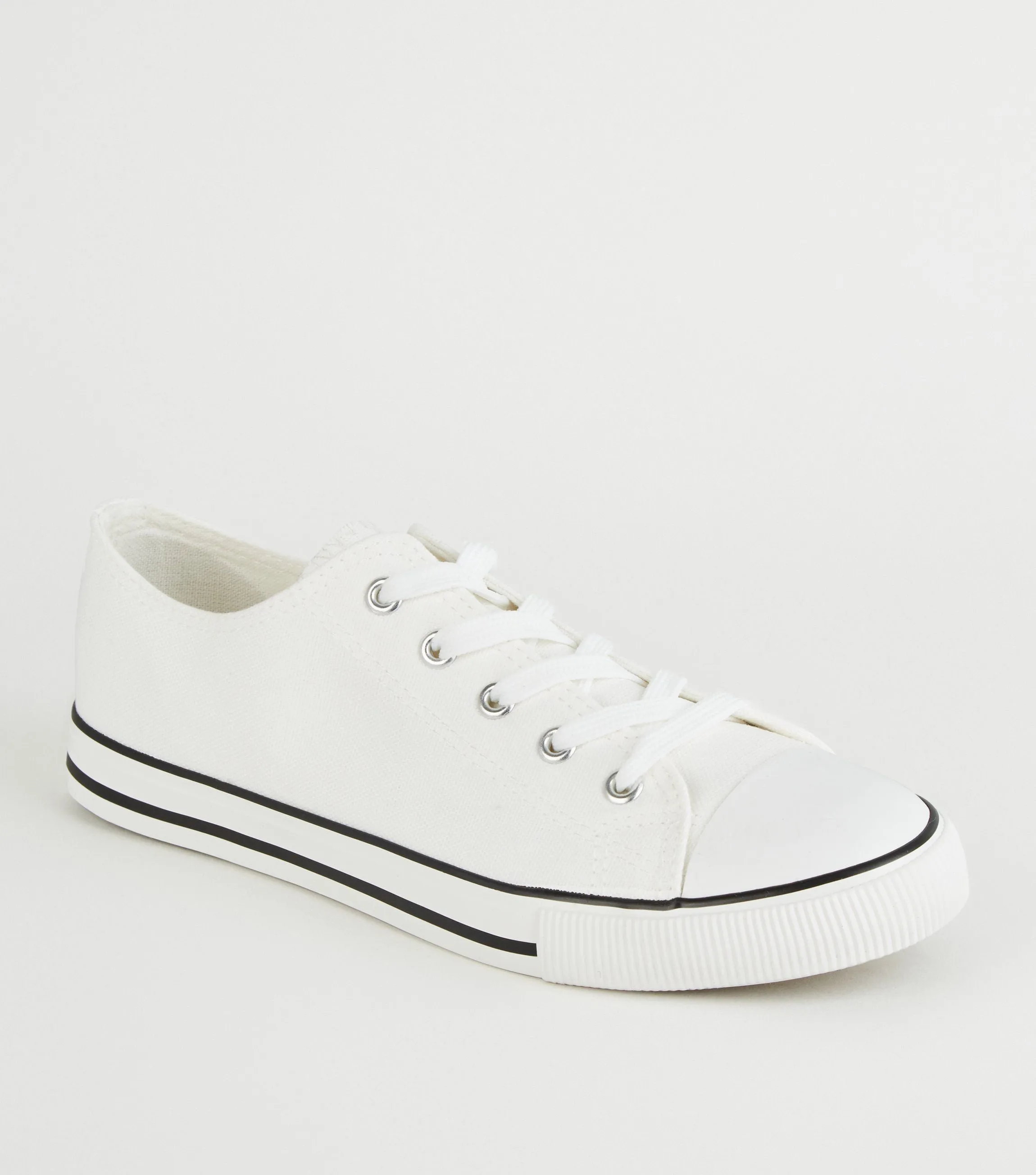 White Canvas Stripe Sole Trainers