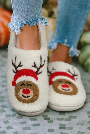 White Christmas Reindeer Fluffy Slippers