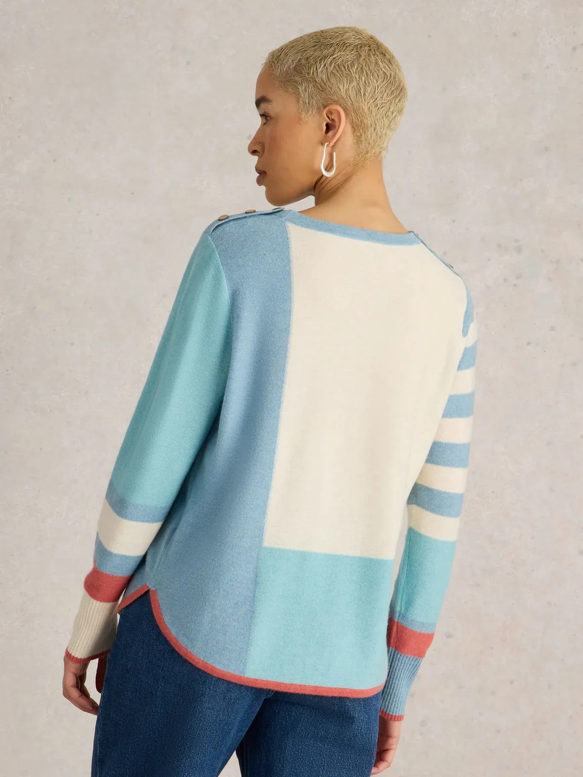 White Stuff Emma Colour-Block Jumper Blue MLT