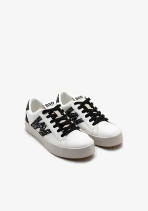 White with black glitter detail sneaker