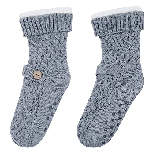 Winter Womens Warm Fluffy Fleece Lining Slipper Socks, Soft Cozy Fuzzy Thick Sherpa Christmas Socks with Non-Slip Grippers for ladies Gifts