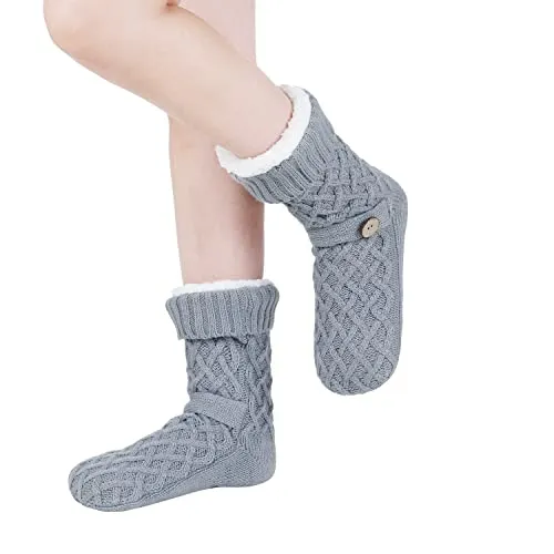 Winter Womens Warm Fluffy Fleece Lining Slipper Socks, Soft Cozy Fuzzy Thick Sherpa Christmas Socks with Non-Slip Grippers for ladies Gifts