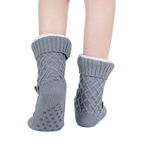 Winter Womens Warm Fluffy Fleece Lining Slipper Socks, Soft Cozy Fuzzy Thick Sherpa Christmas Socks with Non-Slip Grippers for ladies Gifts