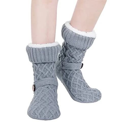 Winter Womens Warm Fluffy Fleece Lining Slipper Socks, Soft Cozy Fuzzy Thick Sherpa Christmas Socks with Non-Slip Grippers for ladies Gifts