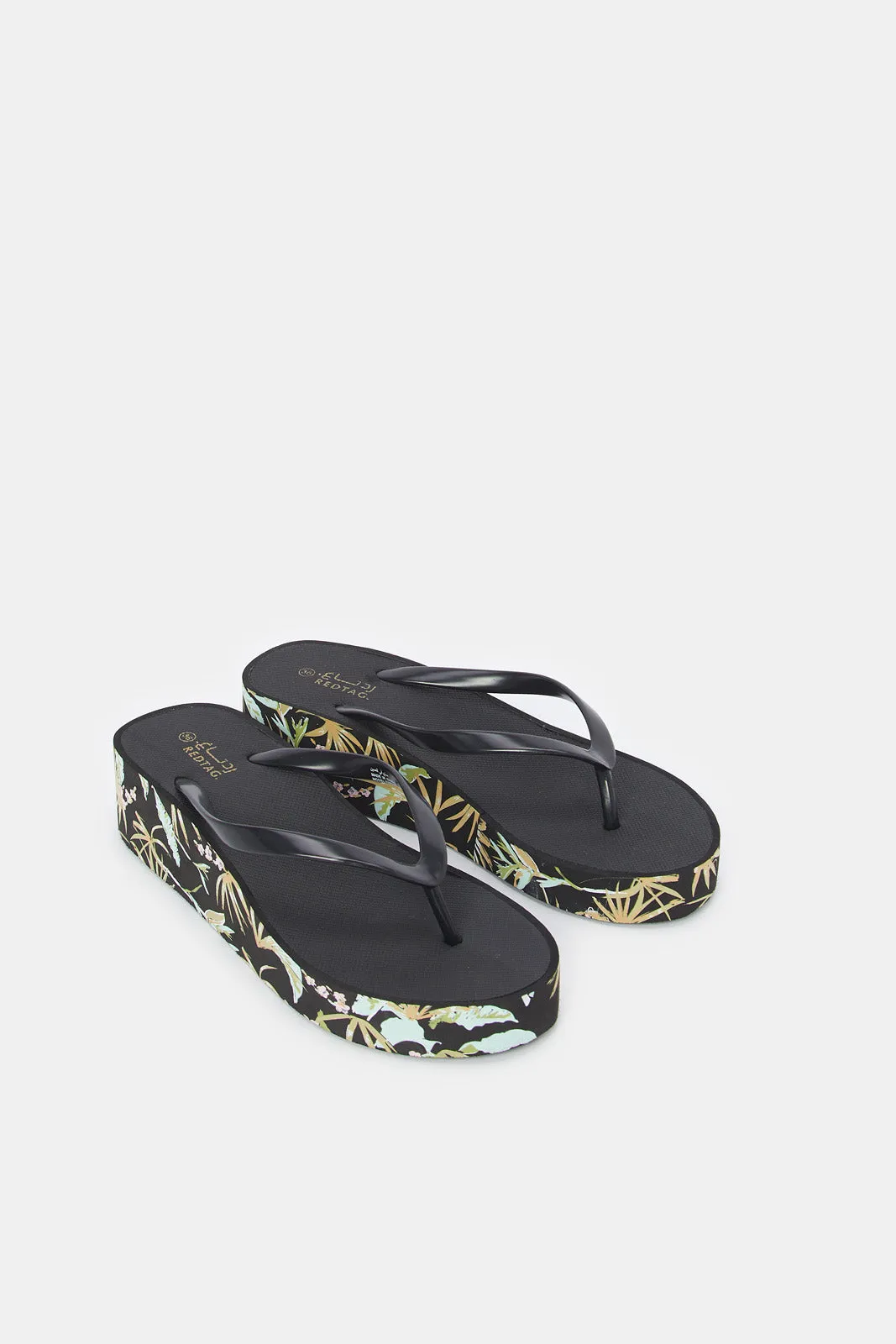 Women Black Wedge Flip Flop