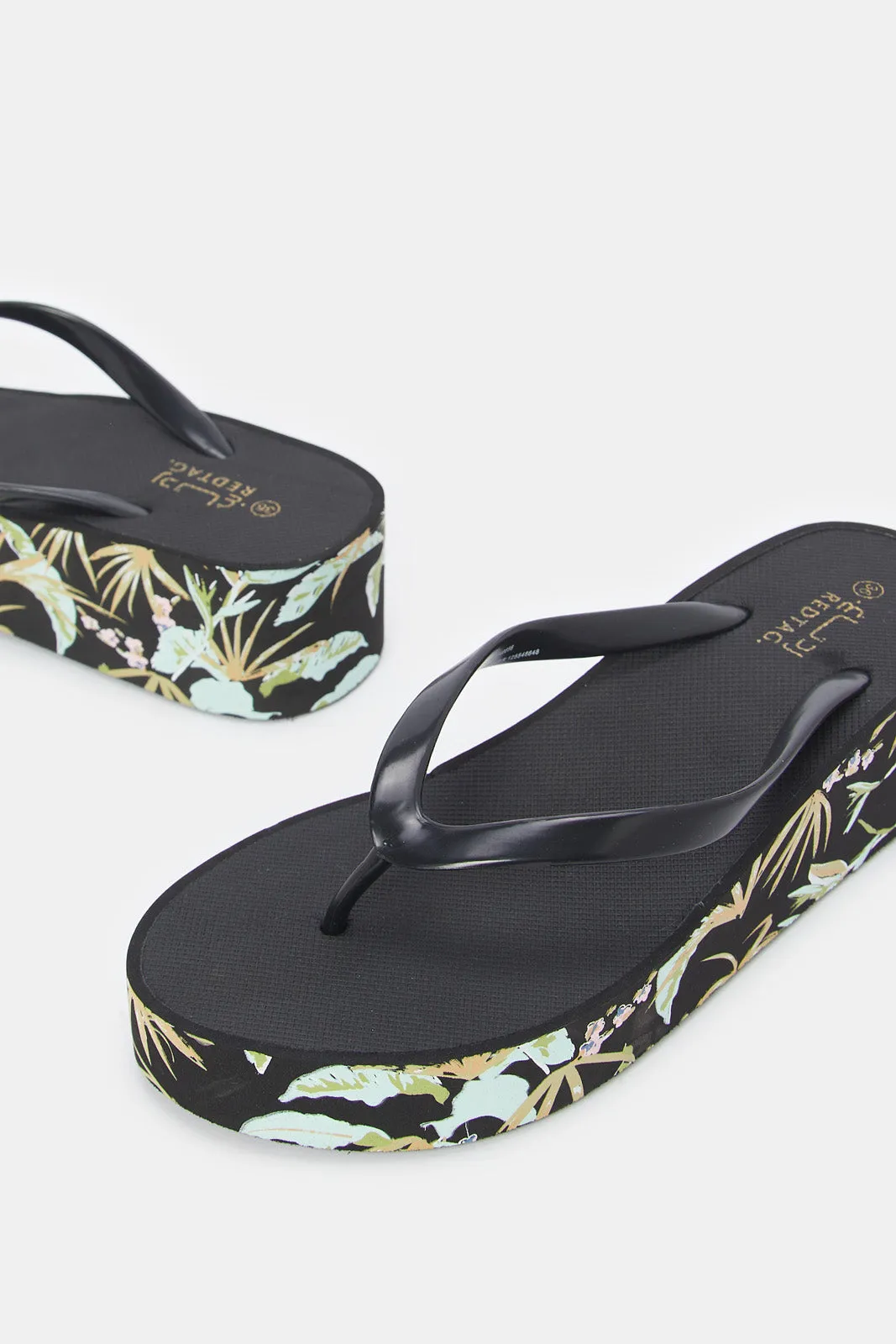 Women Black Wedge Flip Flop