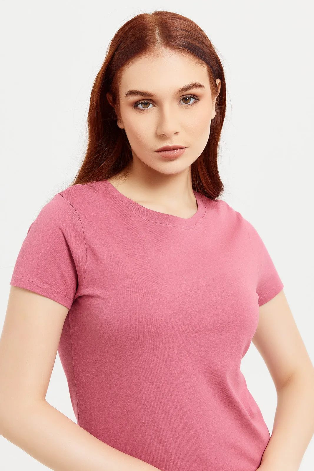 Women Pink Basic T-Shirt