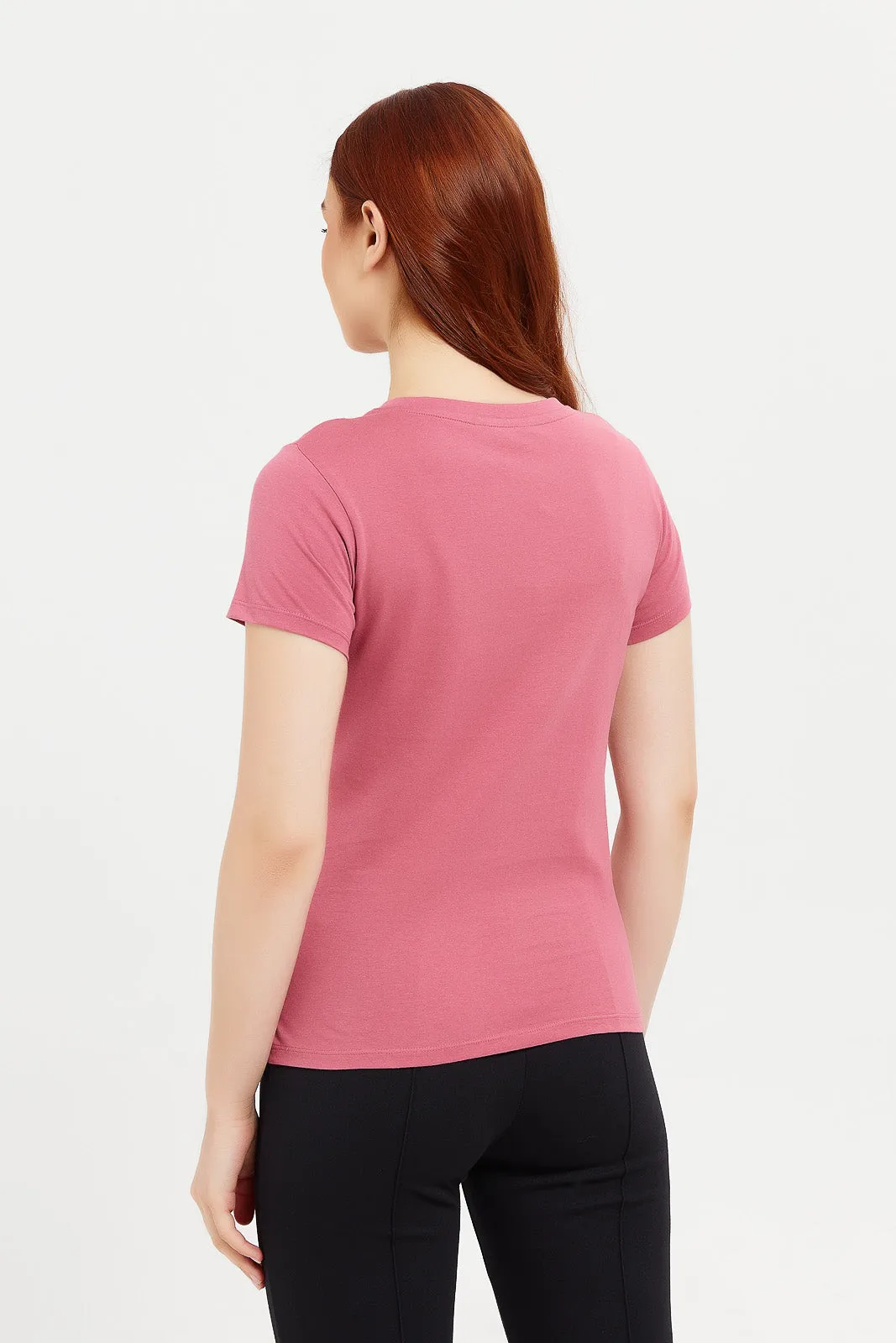 Women Pink Basic T-Shirt