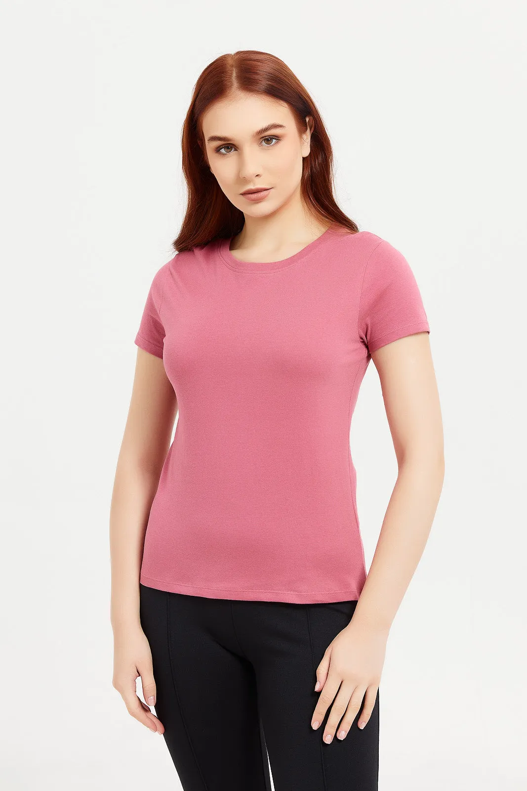 Women Pink Basic T-Shirt