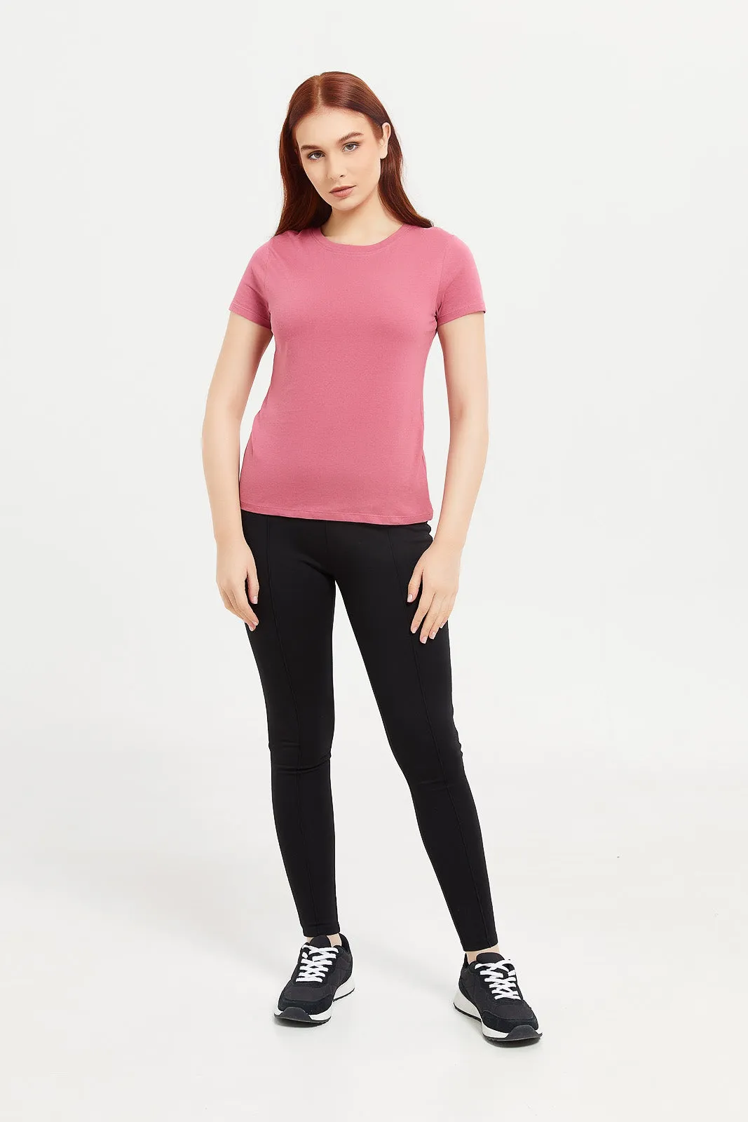 Women Pink Basic T-Shirt