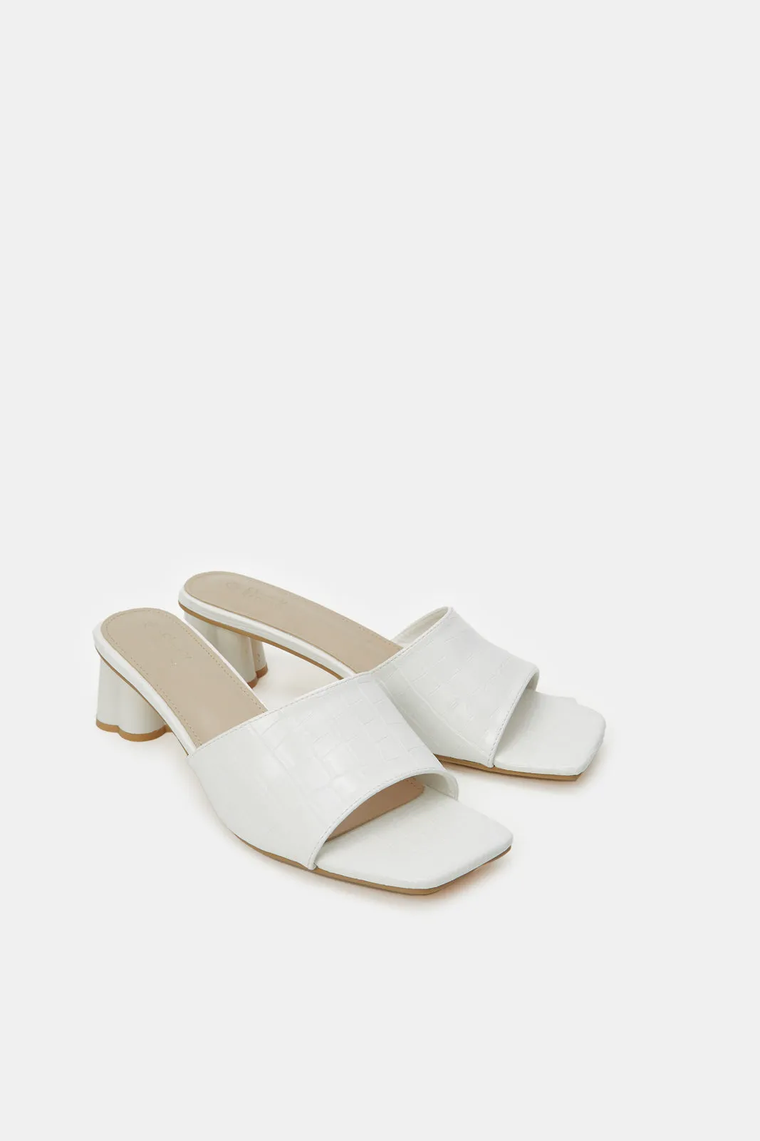 Women White Textured Special Heel Mule