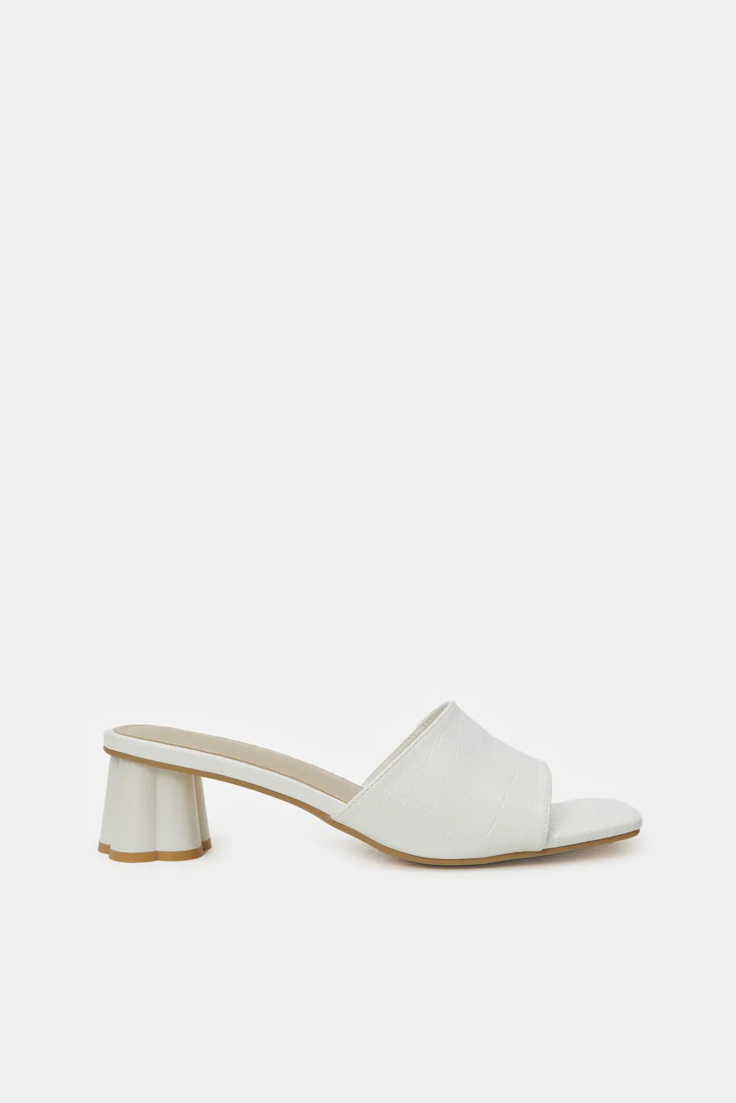 Women White Textured Special Heel Mule