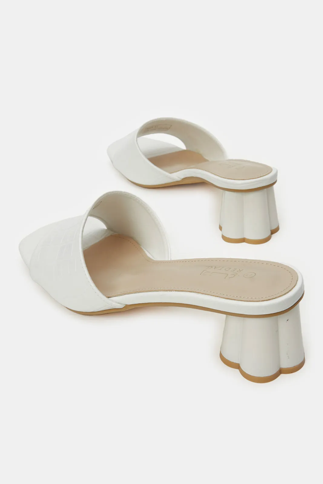 Women White Textured Special Heel Mule