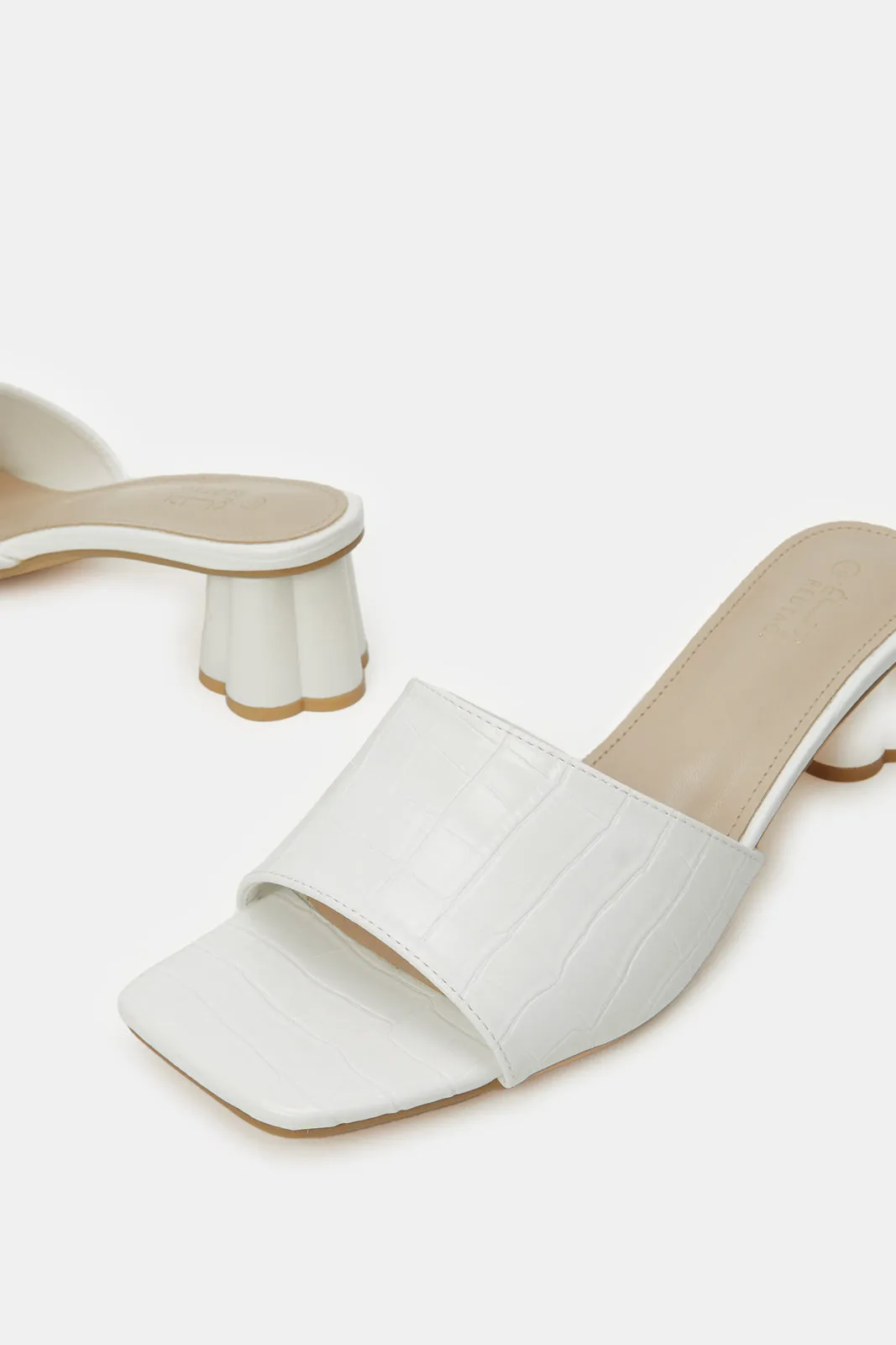 Women White Textured Special Heel Mule