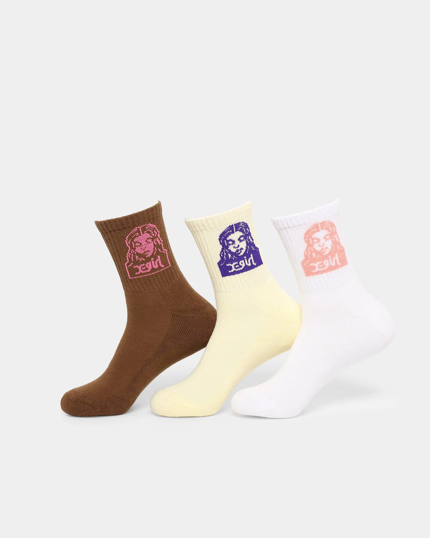 X-Girl Women's Face Socks 3 Pack Multicolour