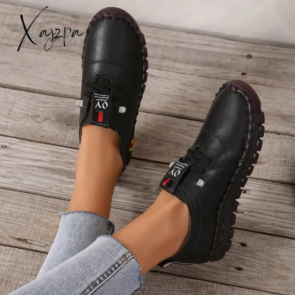 Xajzpa - Soft-soled Women's Single Shoes Women Retro Comfortable Flat Casual Shoes Woman Outdoor Lace-up Non-slip Loafers 43 Sneakers