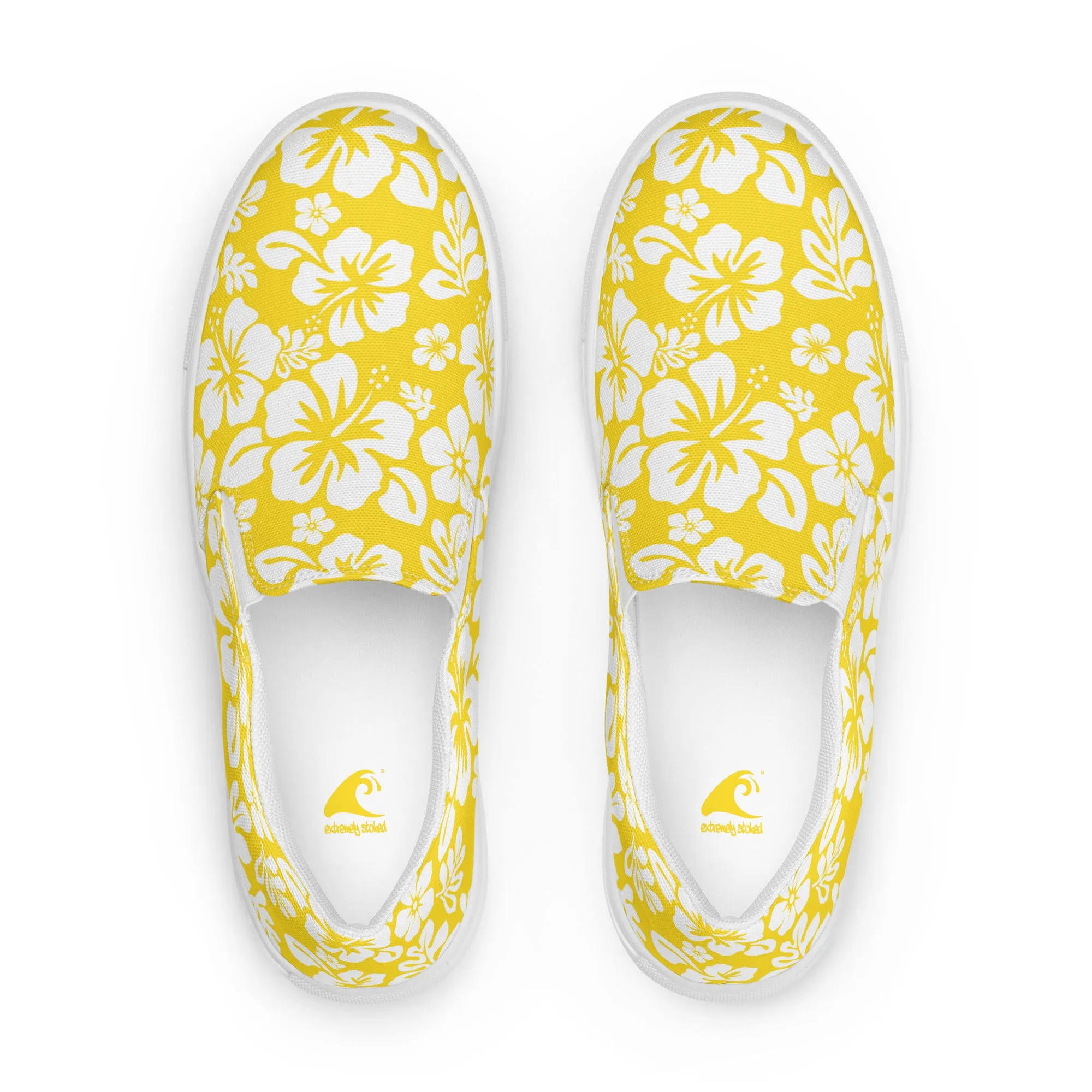 Yellow Hawaiian Flowers Men’s Slip On Canvas Shoes