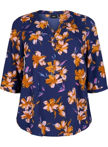 Zizzi Anni Blouse in Peacock Flower